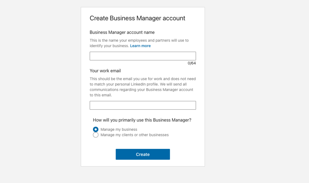LinkedIn Business Manager -tilin luominen